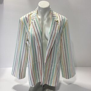 Vintage The Fox Collection White Rainbow Stripe Blazer Jacket Size M Preppy 80s